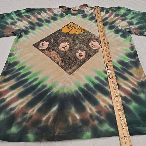 Vintage Beattles 1996 Rubber Soul Tie Dye T-shirt Men's L Green 90's Rock Iconic - Picture 6 of 10